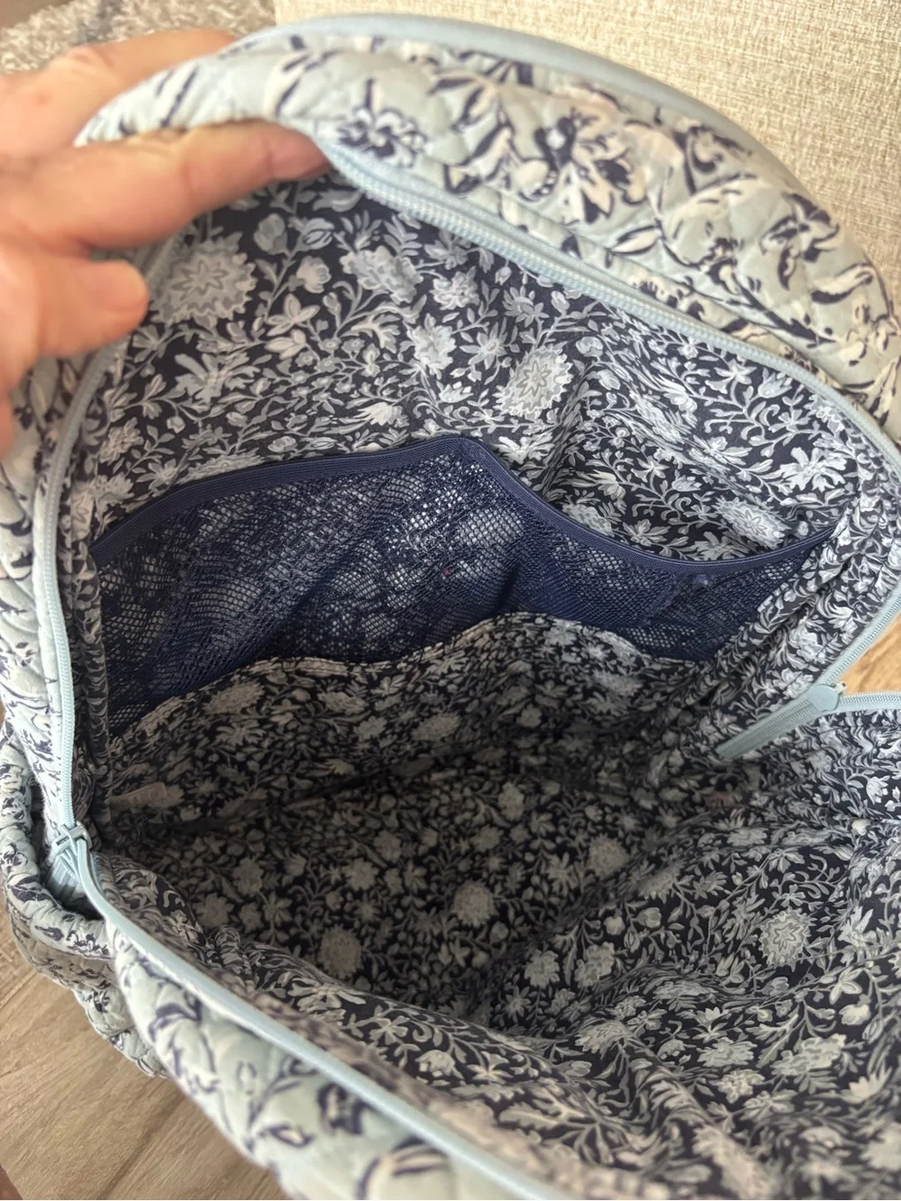 Vera Bradley Light Blue Quilted Floral Backpack in excellent condition